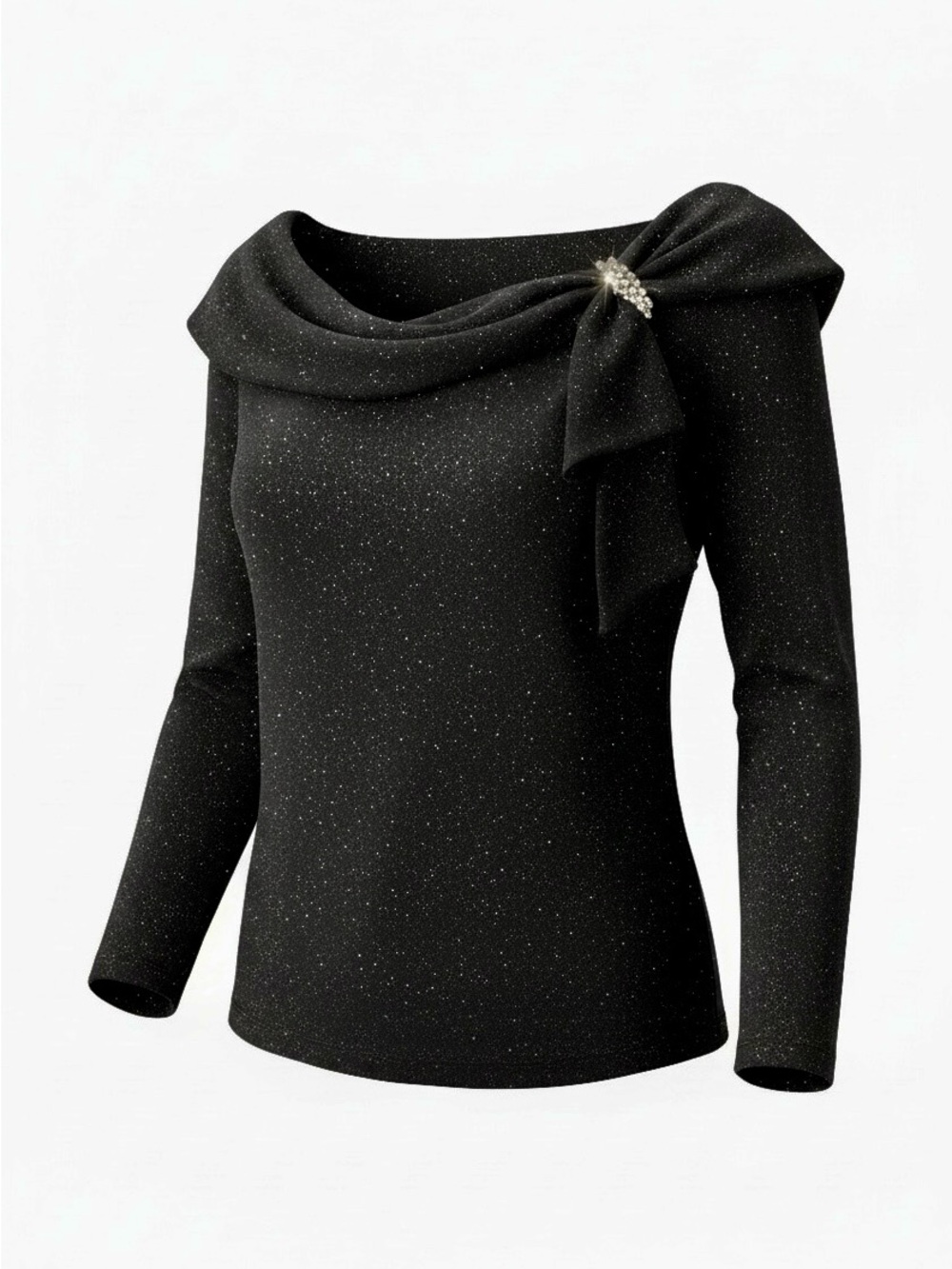 J.R. Nites Vintage Black Sparkle Long Sleeve Evening Top Rhinestones
